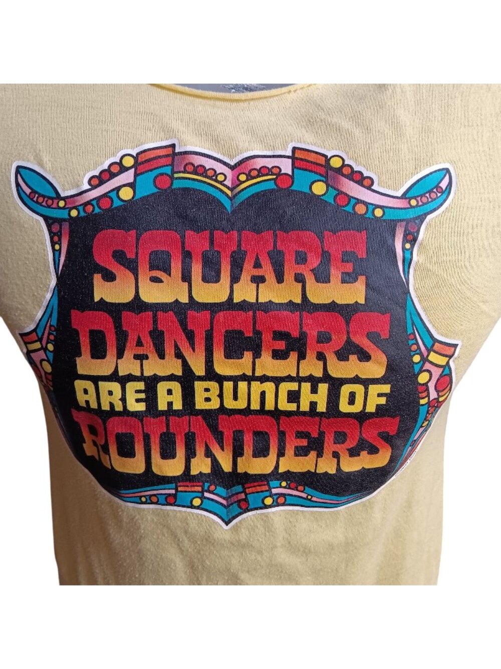 True Vintage T-shirt Small 1970s Yellow Single Stitch Square Dancers Rounders